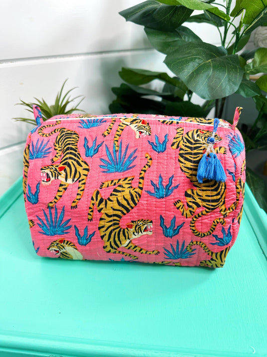 Quilted Makeup Bags | Cosmetic Toiletry Bag | Tiger Print