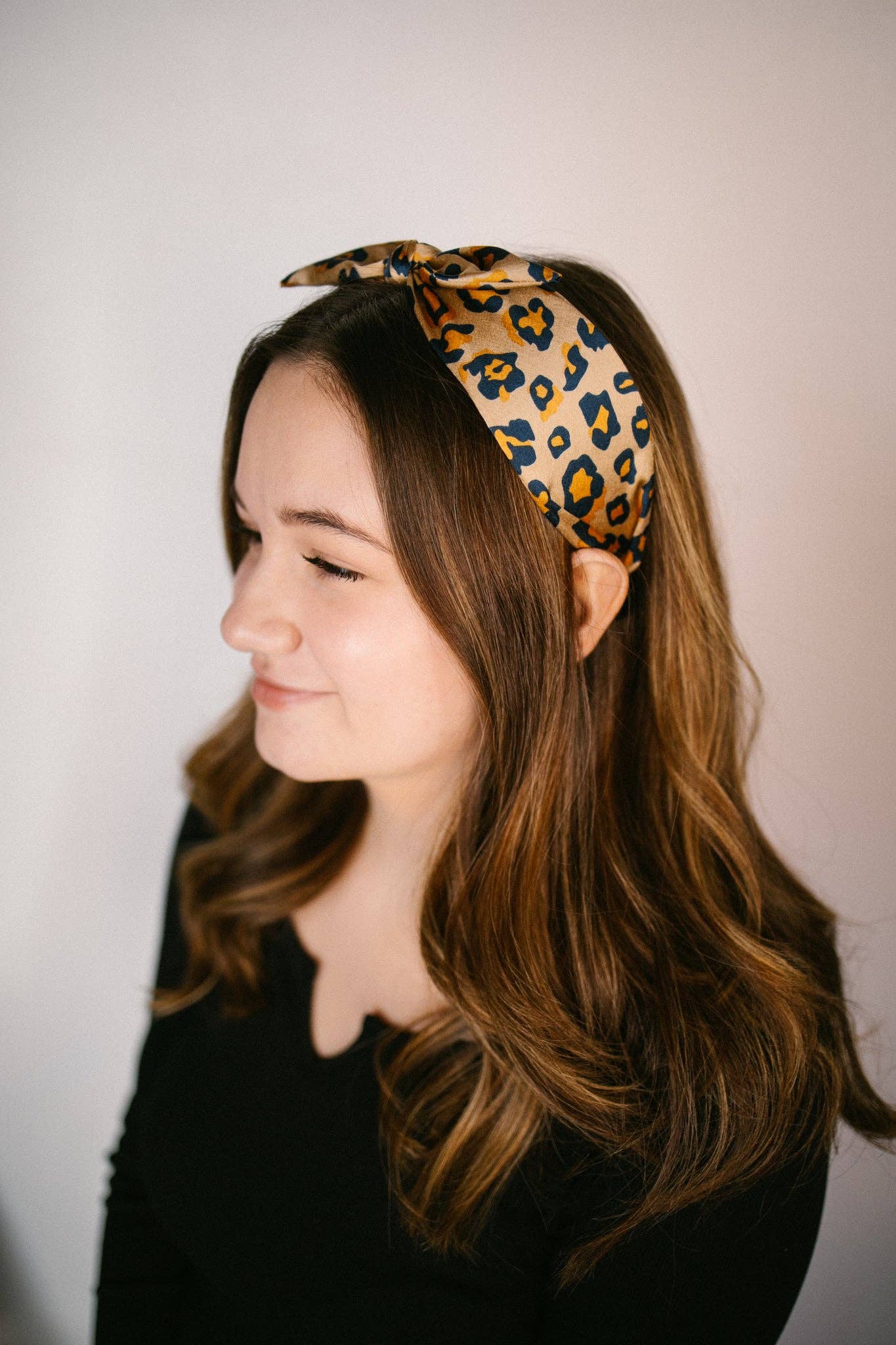 Leopard Print Boho Satin Scarf Bow Knot Headband