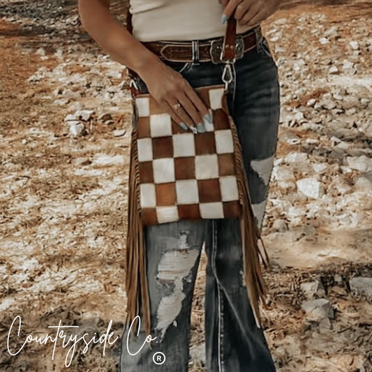 Showdown Cowhide Fringe Purse