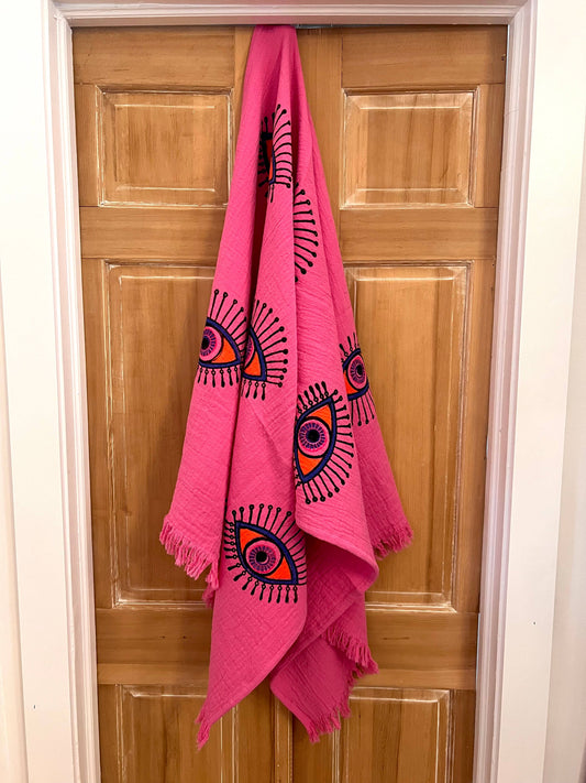 Bright Eyes Sarong Towel: Hot Pink Multi Eye