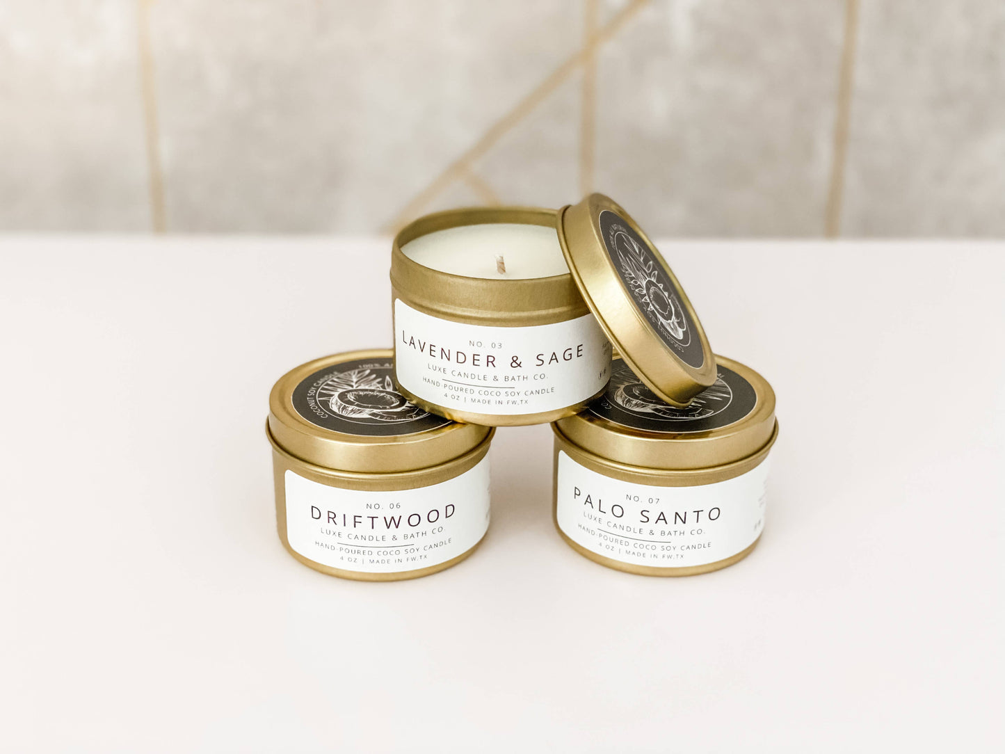 Luxe Gold Travel Tin Candle: Palo Santo