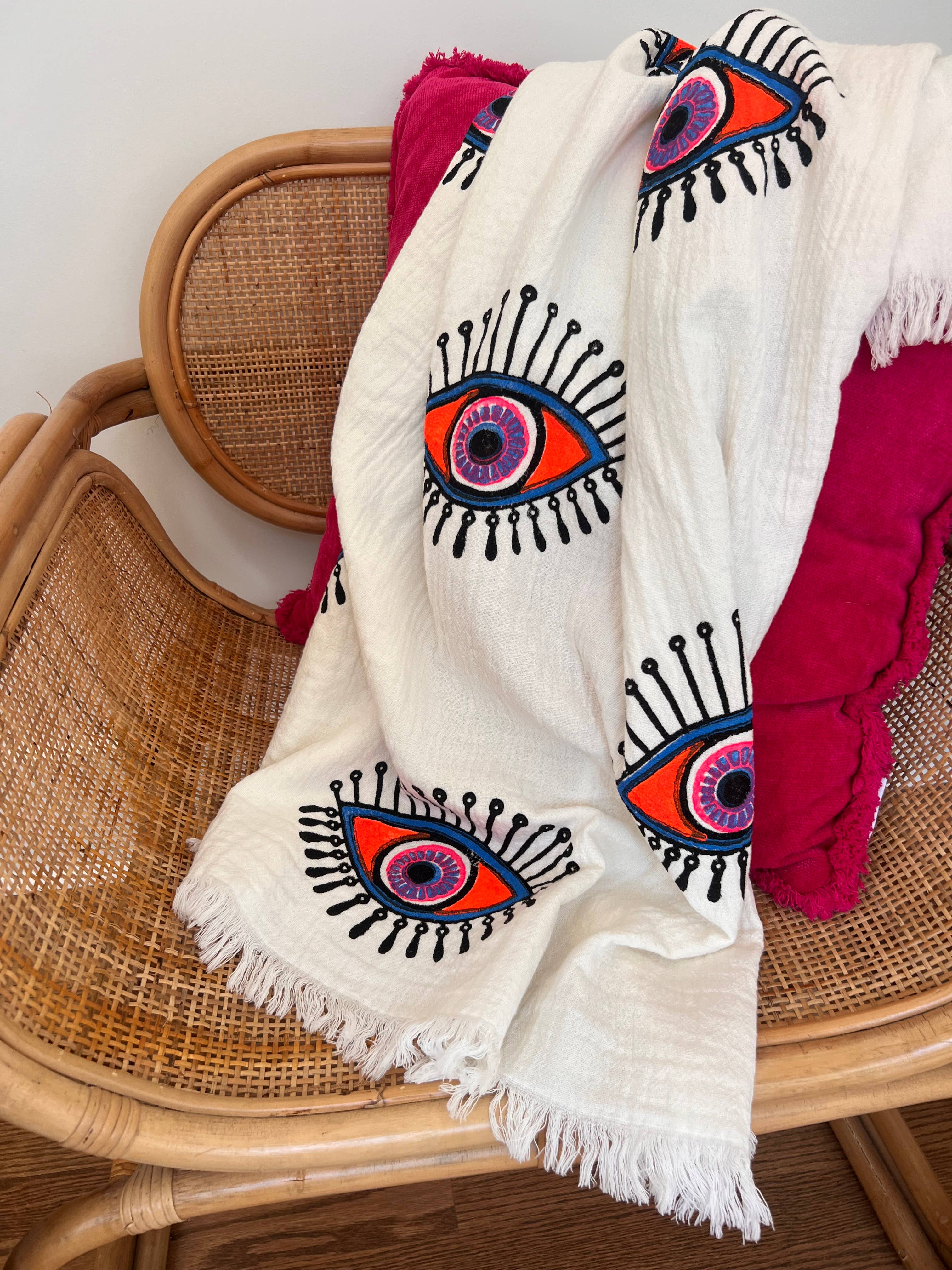 Turkish Sarong Towel: Neutral Cobalt Eye