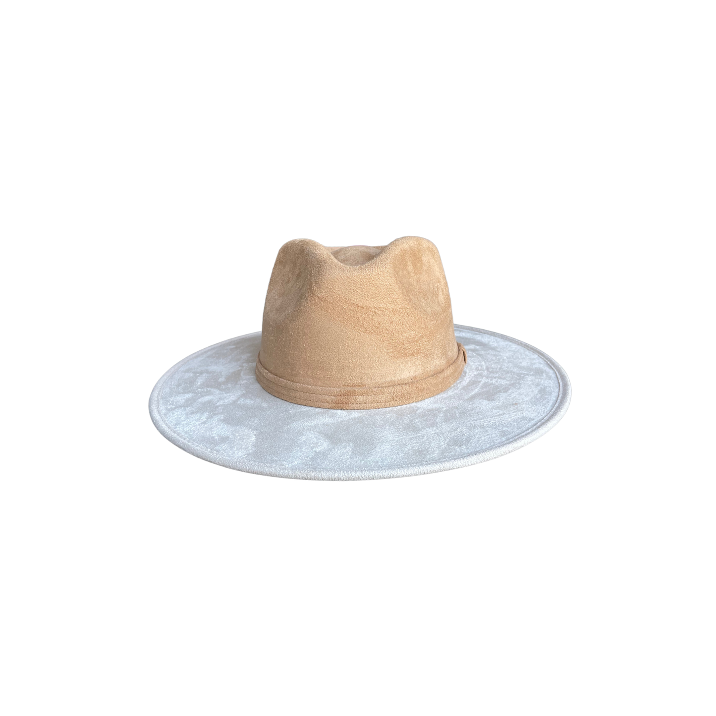 Vegan Suede Bi-Color Rancher Hats: Ivory Top/Tan Bottom